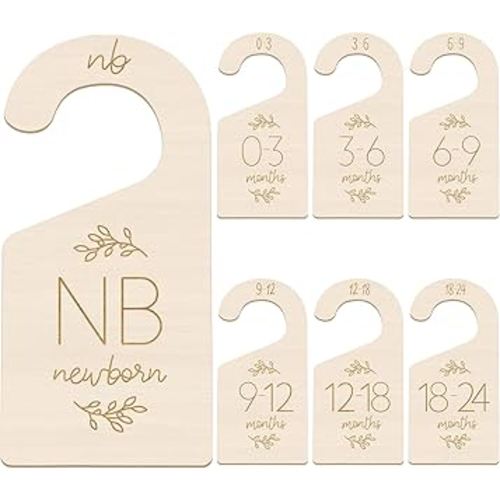 7 Pcs Wooden Baby Closet Dividers for Clothes Organizer, Adorable Double-Sided Baby Clothes Size Hanger Organizer from Newborn to 24 Months, Nursery Closet Dividers for Babies Room Nursery Decor
