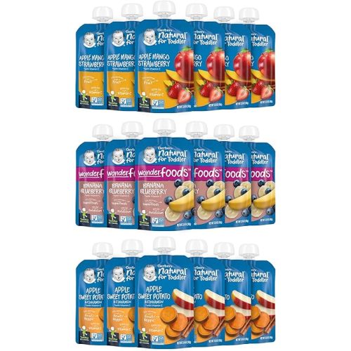 Gerber Baby Food Pouches, Toddler 12+ Months, Assorted Fruit Variety Pack, 3.5 Ounce (Set of 18)