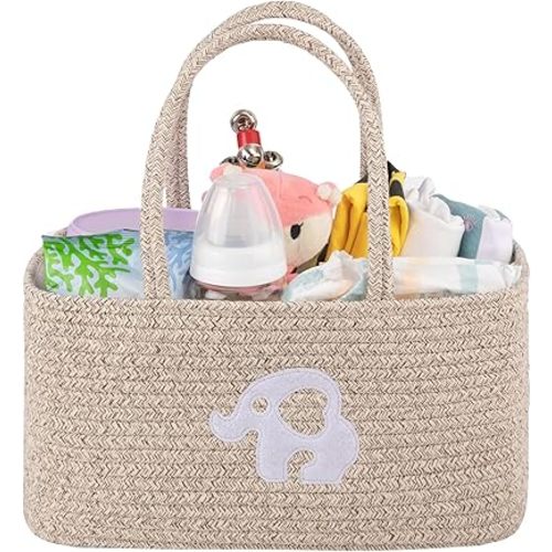OIAHOMY Diaper Caddy Organizer for Baby, Portable Baby Basket with Handles, Baby Gift Basket for Newborn, Diaper storage Organizer for Changing Table and Car- Brown