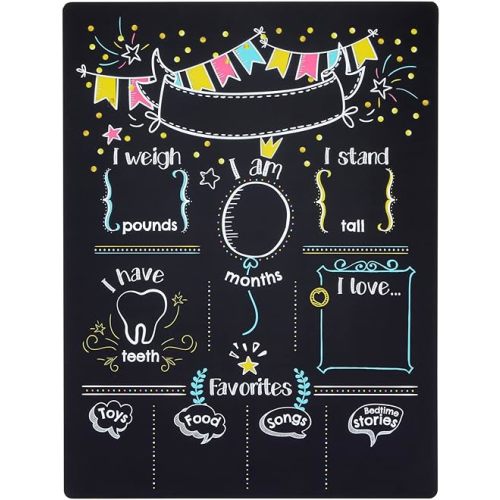 BLUE PANDA Monthly Baby Milestone Chalkboard, First Year Boy and Girl Age Tracking Growth Sign (11.6 x 15.6 in)