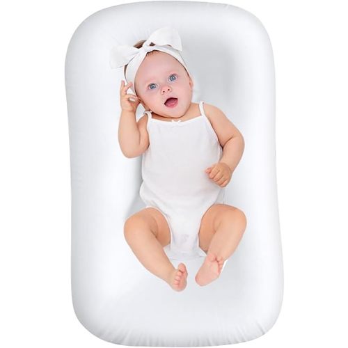 Baby Lounger for Newborn 0-18 Months, Bionic Design Infant Floor Seats & Loungers for Home and Travel, Soft Organic Cotton Baby Lounger, Newborn Babies Shower Gifts (White)