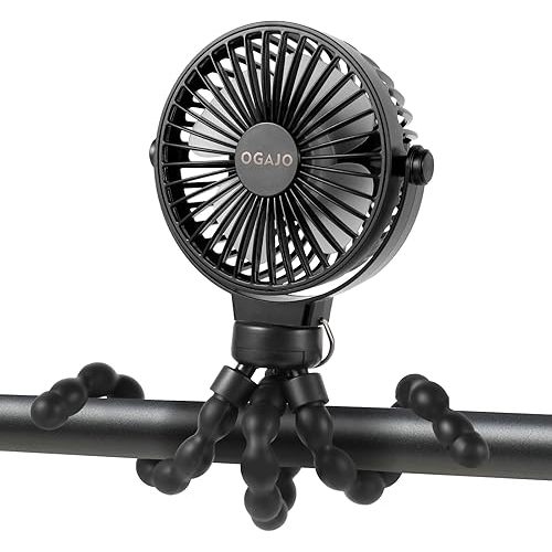 Portable Stroller Fan,With Flexible Tripod and 3 Speeds Clip On Car Seat Fan Mini Small Personal Handheld Battery Powered USB Fan, for Pram Crib Bike Treadmill Camping and Student Bed Desk