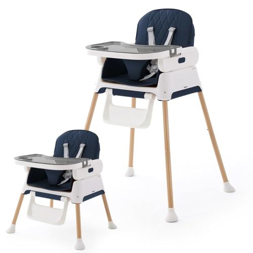 3 in 1 Portable Baby High Chair for Babies and Toddlers, Adjustable Convertible Infant Baby Feeding Chair Booster for Eating with Detachable Double Tray, 5 Point Harness,Blue