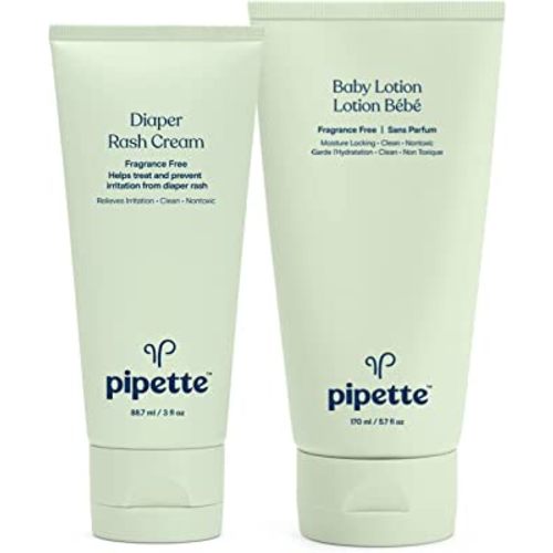 Pipette Diaper Rash and Baby Lotion Fragrance Free Bundle - Relieve Diaper Rash with Non-Nano Zinc Oxide, Fragrance-Free Baby Butt Cream, Hydration & Natural Moisture of Baby's Delicate Skin