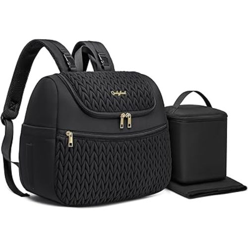 Small Diaper Bag Backpack, Mini Baby Bag, Breast Pump Backpack for Spectra S1 S2 Medela with Cooler Storage for Working Mom, Black