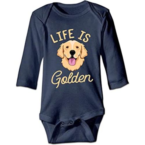 DOQOSESHY Life is Golden(Golden Retriever) Infant Short Sleeve 100% Cotton Bodysuit/Long Sleeve Romper/Sleeveless Jumpsuit