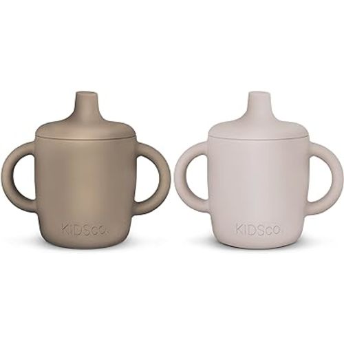 Silicone Sippy Cup and Training Cup for Baby 6 months+ Soft Spout and Handles Unbreakable Easy Grip for Babies 6-12 months and Toddlers 1-3 years 5oz/150ml (Oat and Tan)