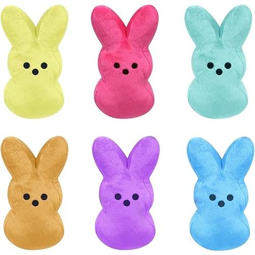 Easter Bunny Plush Toys 6Pcs Easter Peep Plush Cute Animal Bunny Stuffed Doll Toy Easter Basket Stuffers Toys for Kids