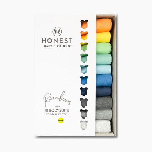 Honest Baby Clothing Organic Cotton Short Sleeve Bodysuit (10-Pack) - Rainbow Blues, 3-6M, 10