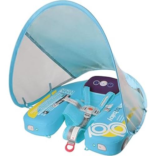 Mambobaby Baby Pool Float with Canopy & Tile, Kalolary Non-Inflatable Baby Swim Float Infant Swim Trainer Ring Toddler Pool Float with Adjustable Strap for 3-24 Months Age Boys Girls