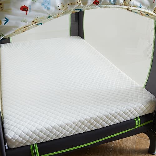 LILNAP 3"" Waterproof Pack and Play Mattress, 38""x26""x3"" Memory Foam Pack N Play Mattresses Pad with Breathable & Removable Cover for Naps Sleep, Portable Playard playpen mattresses Topper, White