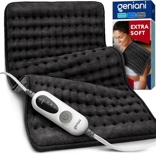 GENIANI Double Sided XL Heating Pad Electric for Lower Back Pain & Period Cramps Relief, Heat Pad with 3 Heat Settings for Neck & Shoulders, Heat Patches (12"x24" Jet Black)