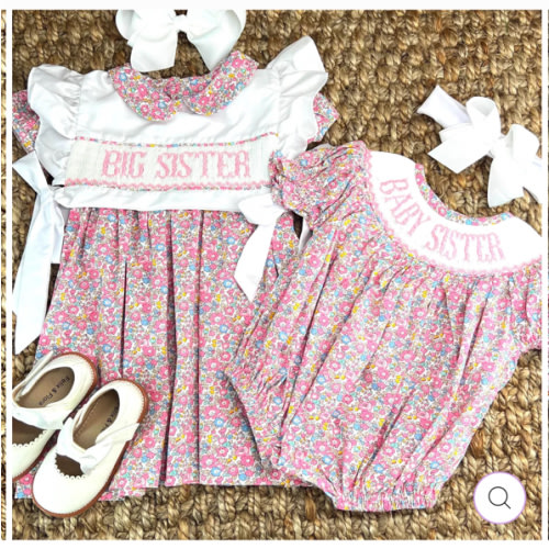 Smocked Big Sister Dress in Floral with Removable Top. Two Dresses in – Pleats and Stitches