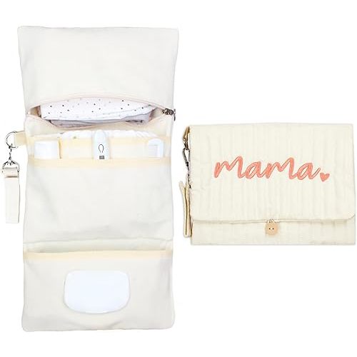 Baby Bag Organizer, Portable Baby Stroller Mini Diaper Bag Handbag Travel Set with, Quilted with Stroller Straps (Mama)