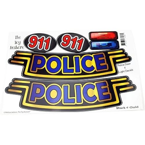 Toy Restore Fits Little Tikes Cozy Coupe Black & Gold Police Door Logos and 911 and Light Decals