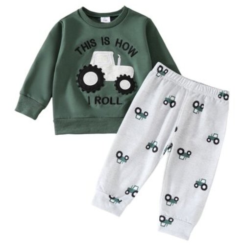 HCNTES Toddler Baby Boy Winter Spring Clothes 2-Piece Long Sleeve Top and Jogger Pant Set for Boys, 3-6 Months Green