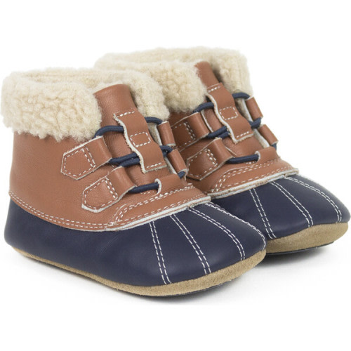 Connor Faux Fur Boot, Navy/Brown - Robeez Shoes & Booties | Maisonette