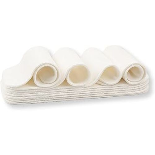 Nora's Nursery 5-Layer Cotton Inserts – 10 Pack with Snaps | Super Absorbent, Reusable & Washable Diaper Liners | Leak-Proof Cloth Diaper Inserts for Overnight Comfort and Protection