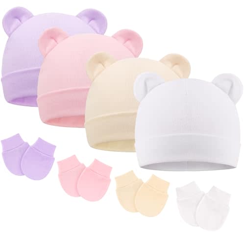 BQUBO Newborn Baby Hats Mittens Set for Boys Girls Hospital Hat Beanie Infant Caps Baby Gloves