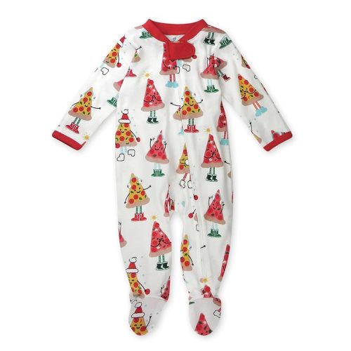 HonestBaby Sleep and Play Footed Holiday Pajamas One-Piece Sleeper Zip-front Organic Cotton PJs Baby Boys, Girls, Unisex, Pizza Joy, 0-3 Months