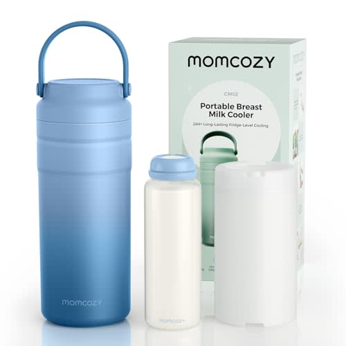 Momcozy Portable Breast Milk Cooler for Travel, 24H Ice-Free Cooling Breastmilk Storage Bottles Container, 12oz Leak Proof Outdoor Small Freezer, Baby Breastfeeding Essential for New Moms