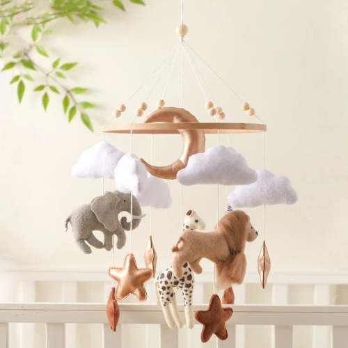 Safari Animal Baby Mobile with Plush Lion, Elephant & Giraffe | Soft Clouds & Stars Nursery Decor | Perfect Baby Shower Gift