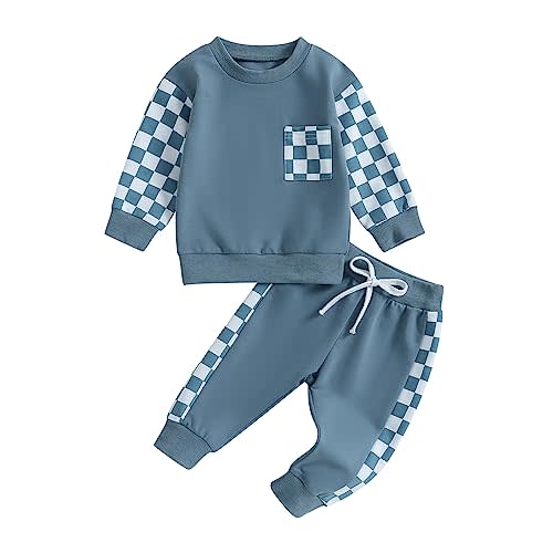 BeQeuewll Fall Winter Toddler Baby Boy Clothes 2Pcs Color Block Crewneck Sweatshirt and Pants Sweatsuit Little Boy Clothing