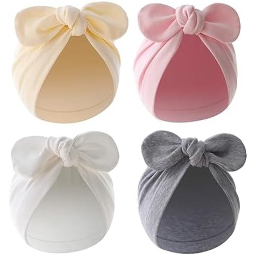 4PCS Newborn Baby Bow Knot Turban Hat Infant Toddler Hospital Hat Cotton Head Wrap Beanie Cap