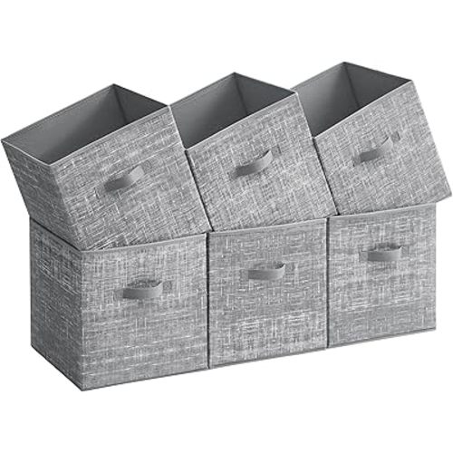 SONGMICS Storage Cubes, 13-Inch Non-Woven Fabric Bins with Double Handles, Set of 6, Closet Organizers for Shelves, Foldable, for Clothes, Cattail Gray UROB033G01