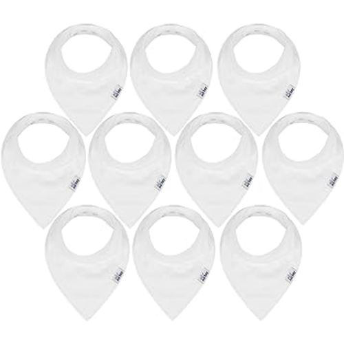 10-Pack Baby Bandana Drool Bibs Plain White for Drooling and Teething, 100% Organic Cotton, Soft and Absorbent, Unisex Bibs for Baby Boys & Girls - Baby Shower Gift Set by Ana Baby