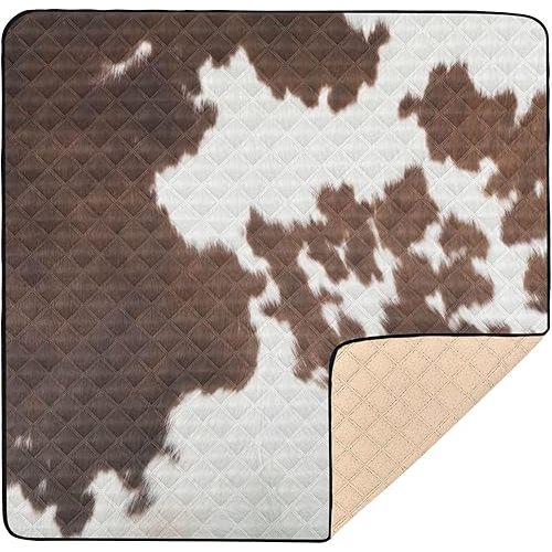 Western Cow Skin Texture Large Non-Slip Baby Playmat for Indoor Outdoor Washable Travel Play Mat for Babies Infants Toddlers, 50'' x 50''