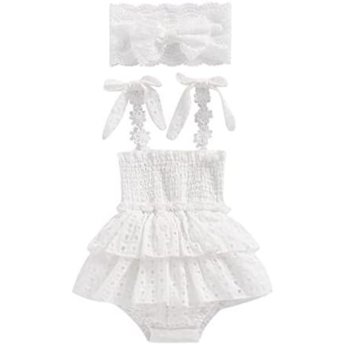 Newborn Baby Girl Bodysuit Sleeveless Halter Frill Romper One-piece Jumpsuit with Headband Summer Clothes Set