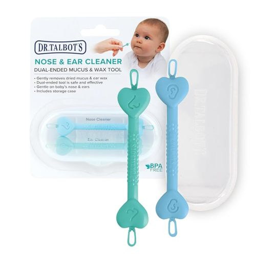 Dr. Talbot’s Baby Safe Nose and Ear Cleaner Set with Hygienic Travel Case, Gentle Dual-Ended Easy Mucus and Wax Remover Tool, 2 Pack, Neutral Colors - Blue and Green