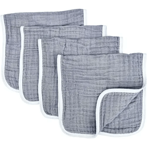 Muslin Burp Cloths Large 20 by 10 Inches 100% Cotton 6 Layers Extra Absorbent and Soft (Grey)