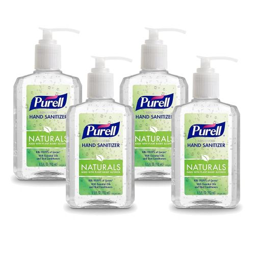 Purell ADVANCED Hand Sanitizer NATURALS (6.5 FL OZ) - Made with PLANT BASED ALCOHOL - 4 Pack (26 FL OZ) - Kills 99.9% of Germs - With Essential Oils and Skin Conditioners