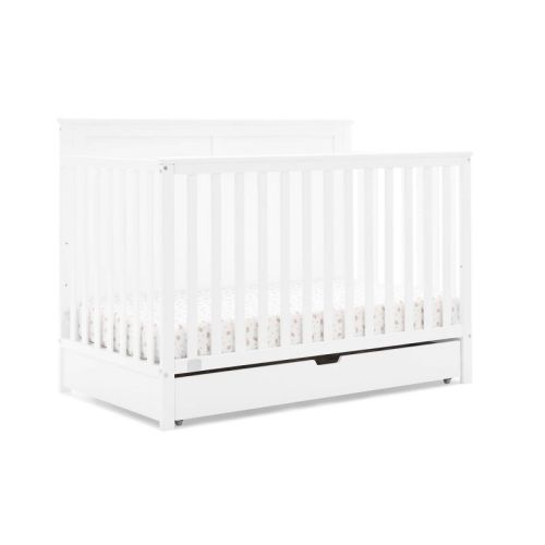 Simmons Kids Logan 6-in-1 Convertible Crib With Underdrawer - Greenguard Gold Certified - Bianca White