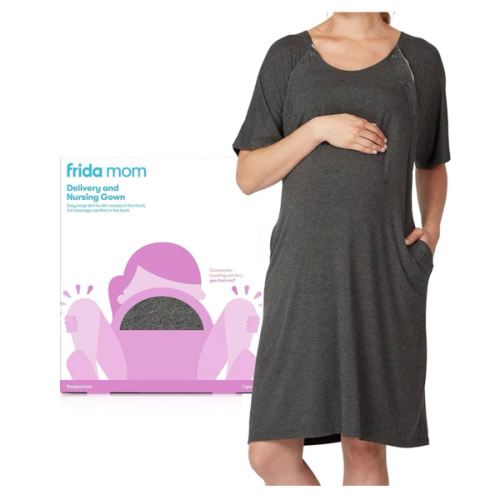 Frida Mom Labor and Delivery Gown for Hospital, Easy-Snap, Tagless Nursing Gown with Skin-to-Skin Access and Full Coverage in The Back