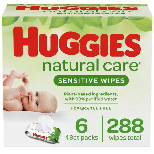 Huggies Natural Care Sensitive Baby Wipes, Unscented, 6 Flip-Top Packs, 48 Count