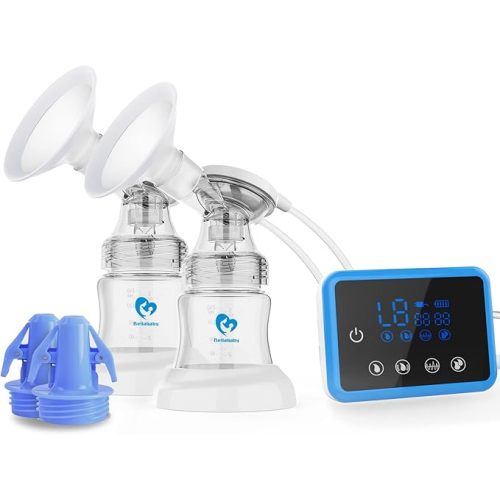 Bellababy Electric Breast Pump Portable, Double Breast Pump 4 Modes & 9 Levels Efficient Suction, Touch Control LED Timer Display Rechargeable, Comes with 21mm, 24mm, 27mm Flanges and Milk storage Bags