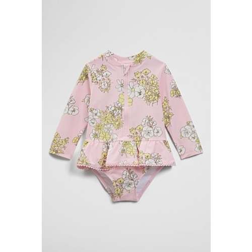 Pink Floral Long Sleeve Frill Swimsuit - Swimwear | Country Road