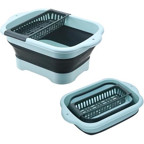 11L(2.91 Gallon) Collapsible Dish Basin with Drain Plug, Space Saving Outdoor Multiuse Foldable Sink Tub, Dishpan, Portable Kitchen Storage Tray for Vegetable Washing, Camping, RV (Green)