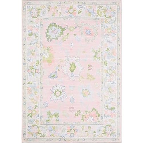 Oriental Weavers Addison ADD04 - Machine Washable - Flat Weave - Printed Area Rug - 5' x 7' - in Pink/Green - Traditional Style, Nursery, Kids Room, Bedroom, Entryway