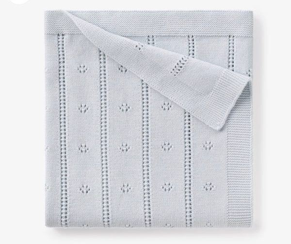 Pale Blue Pointelle Knit Baby Blanket – Elegant Baby