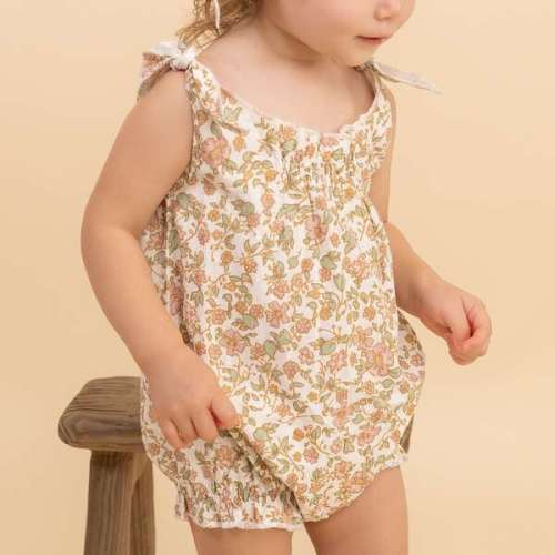 Organic Tie Shoulder Bubble Romper, Tuscan Bloom - Makemake Organics | Maisonette