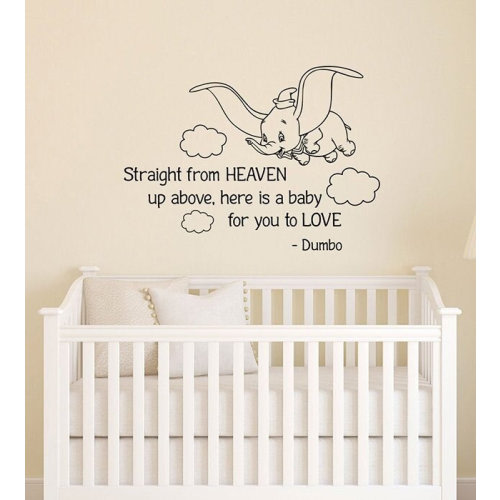 Straight From Heaven Up Above Dumbo Quote Wall Decal Flying Elephant Vinyl Sticker Home Interior Saying Art Kids Baby Room Nursery Decor 3dm