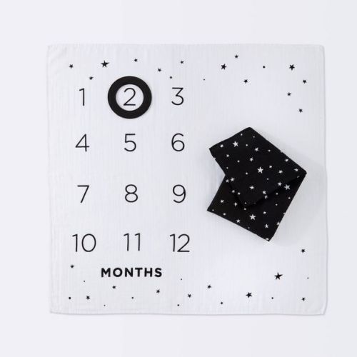 Milestone Swaddle Baby Blanket With Felt Frame - Black And White - Cloud Island™