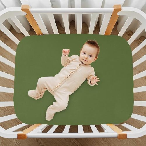 Dark Olive Green Solid Color Fitted Crib Sheet for Boy Girls, Soft Breathable Baby Nursery Bedding Sheet for Standard Crib Mattress, 27 x 39 Inch