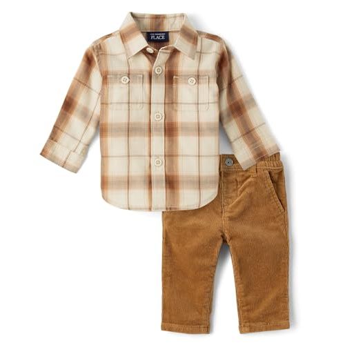 The Children's Place baby-boys And Newborn Button Down Shirt and Pants, 2 Piece Outfit