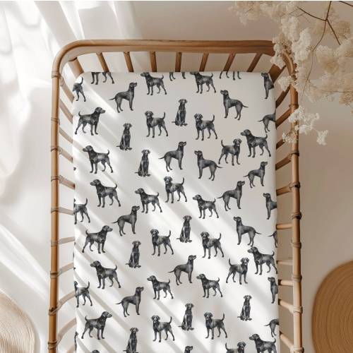 Black Lab Standard Fitted Crib Sheet. Dog Nursery. Dog Lover Baby Shower Gift. Puppy Nursery Decor. New Baby Gift. Mini Crib Sheet. Labrador