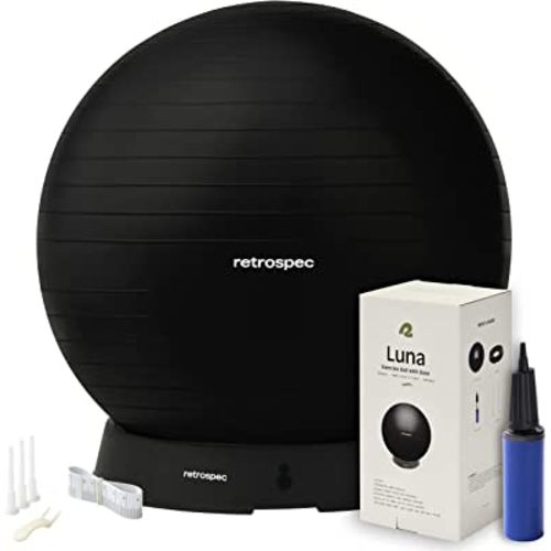 Retrospec Luna Exercise Ball, Base & Pump/Ball & Pump with Anti-Burst Material - Fitness Gym Swiss Ball - Perfect for Balance, Stability, Yoga, Pilates, Pregnancy & Birthing